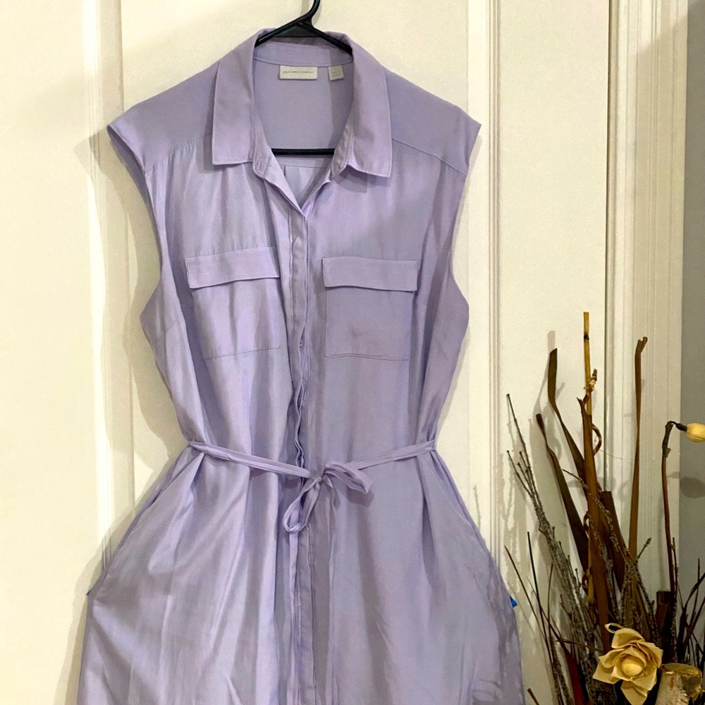 Sleeveless Shirt Dress w/Pockets